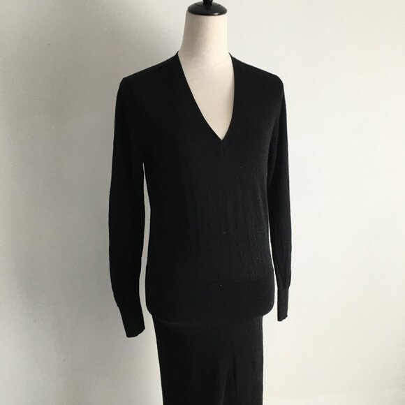 SANDRO Paris Long Sleeve Black 100% Merino Wool Knit Midi-Long Sweater Dress - Picture 6 of 14